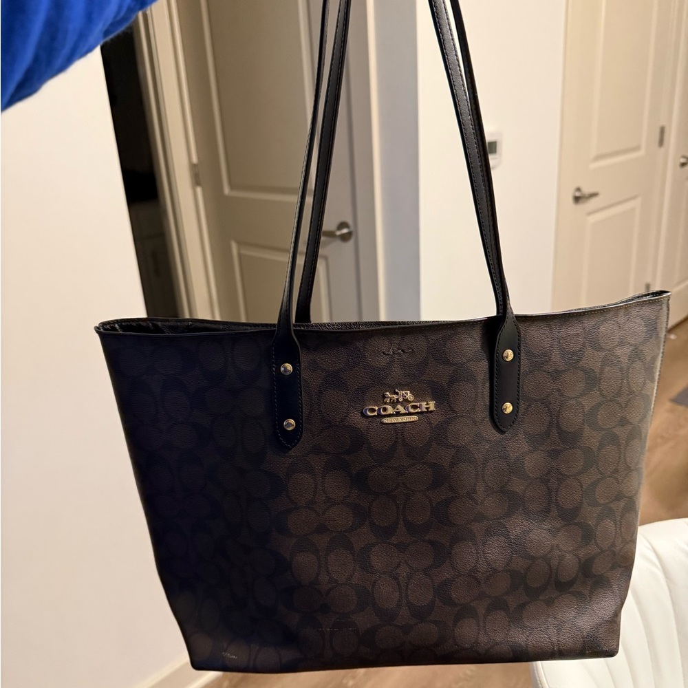 Coach Brown Logo Tote with Black Straps